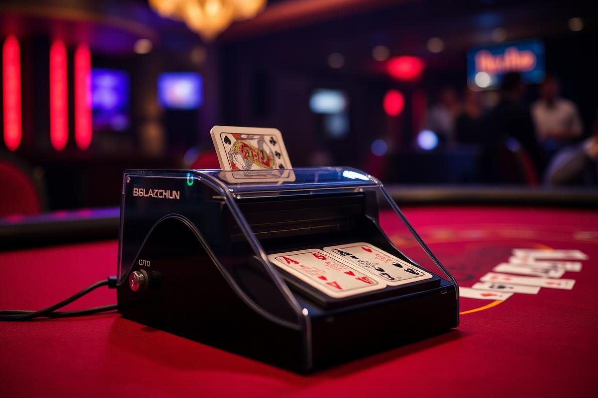 Automatic card shuffler in use on a table game